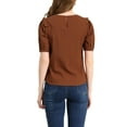 thumbnail image 3 of Allegra K Women's Puff Shoulder Round Neck Collarless Ruffle Keyhole Back Blouse, 3 of 6
