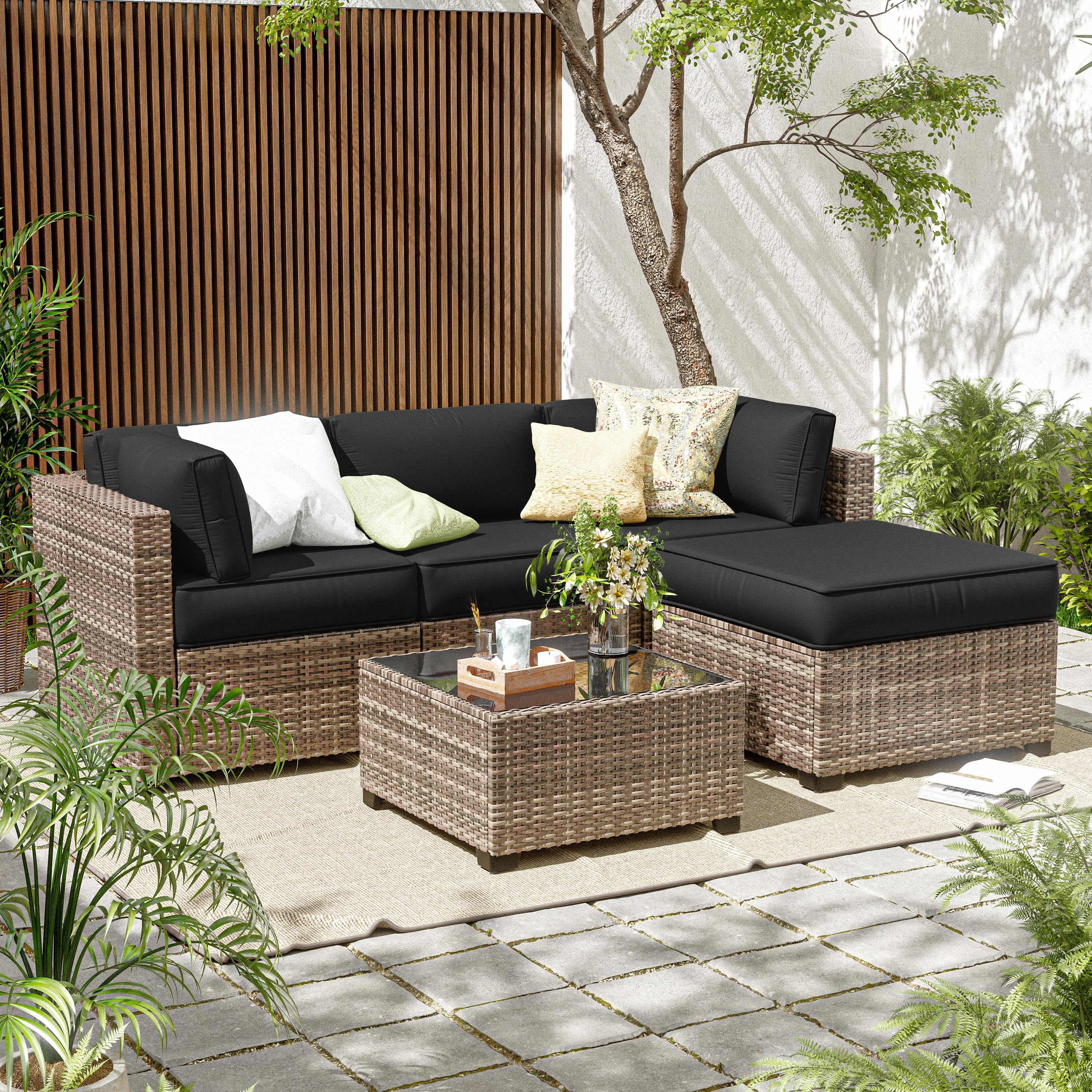 Kimunuk 9Pcs Outdoor Slipcovers for Cushions, Waterproof Patio Cushion Replacement Covers with Zipper for 4-Seat Patio Furniture Set, Black