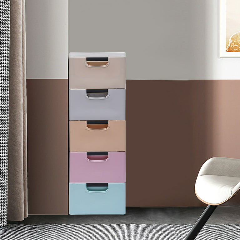 5-Layer Plastic Cabinet,Storage Container Case Pp Plastic Clothes Drawer  Cupboard Stack-able Drawers,For storing clothes, toys, children's books,  and