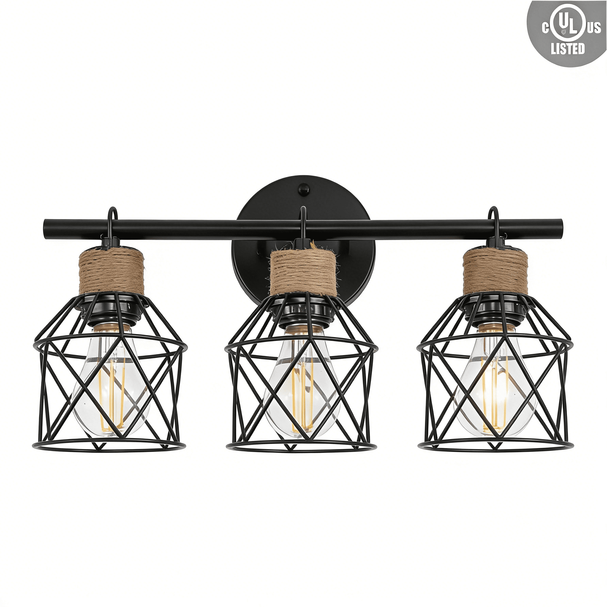 3-Light Matte Black Bathroom Vanity Light Bathroom Lighting Fixtures over Mirror with Metal Shade Modern Farmhouse Vanity Lights