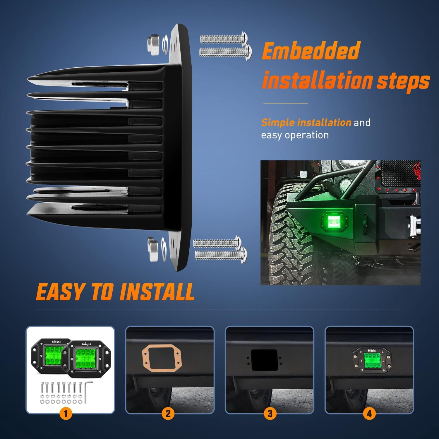 Nilight Flush Mount LED Light Pods 2 Pcs 42 W Green Upgraded Spot Flood Combo Bumper Driving Fog Lights Fishing Hunting Emergency Safety Signal Light for UTV Pickup Van Boat Tractor