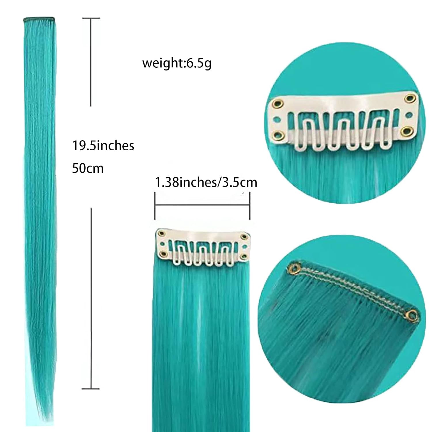 Hair Extension Clips 10pcs in Sky Blue 20 Inch Straight Hair Synthetic Fiber Hairpieces for Party