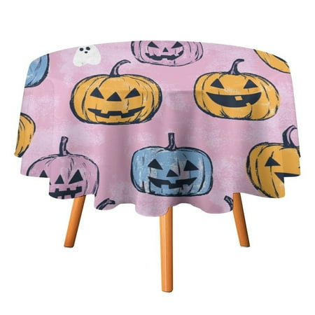 

JINGDS Playful Jack-o-Lantern Faces Mini Ghosts-2 Round Table Cloth Halloween Tablecloth Thanksgiving Day Table Cloth Round Cover Circle Tablecloth for Halloween Thanksgiving Fall Party