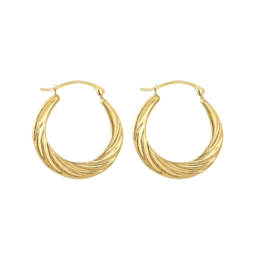 Solid 14k Yellow White Gold Curve Twisted Hoop Round Earrings French Lock Fancy 