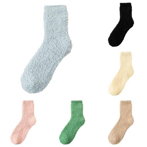 Huowey Women's Fuzzy Crew Socks Thick Floor Casual Socks Solid Color Comfort Fall Winter Warm Lounging Home Socks