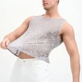 thumbnail image 5 of USNSM Men's Fashion Sequin Tank Top Sparkly Metallic Sleeveless Crew Neck T Shirt Trendy Party Cropped Top for Men Silver L, 5 of 9
