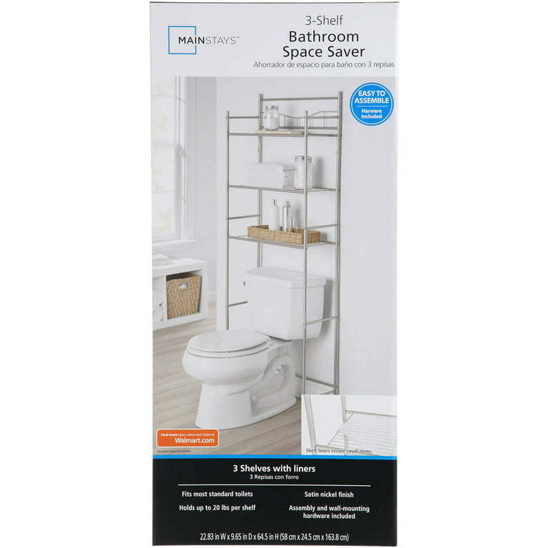 22.8 in. W Over-the-Toilet Bathroom Space Saver in Satin Nickel with  Slatted Shelves