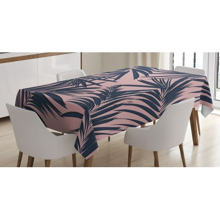 - Navy and Blush Tablecloth, Summer Exotic Floral Tropical Palm Tree Leaf Banana Plant Hawaii, Rectangular Table Cover for Dining Room Kitchen, 52 X 70 Inches, Night Blue Pale Pink, by Ambesonne