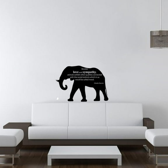 Love and Sympathy Charles Darwin Quote Elephant Wall Sticker Art Decal for Girls Boys Room Bedroom Nursery Kindergarten House Fun Home Decor Stickers Wall Art Vinyl Decoration Size (27x30 inch)