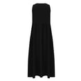 thumbnail image 5 of Wyobmus Linen Dresses for Women Summer Sleeveless V Neck Ruched Tank Dress Solid Casual Baggy Flowy Maxi Dresses With Pockets Black, 5 of 6