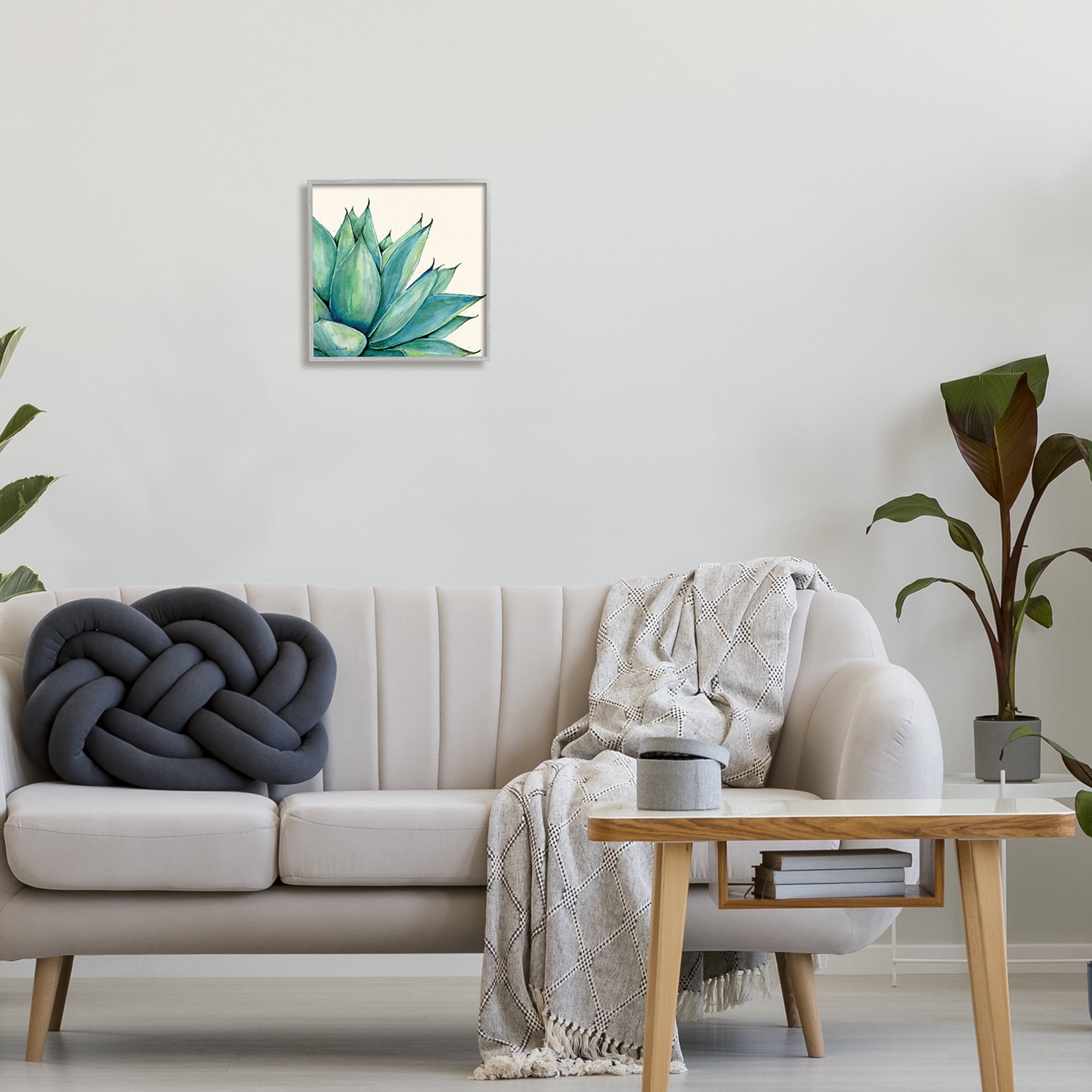 Stupell Aloe Plant Watercolor Style Leaves Botanical & Floral Painting Gray Framed Art Print Wall Art