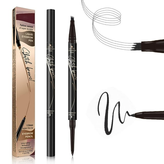 Crayon à Sourcils 2-en-1, Stylo de Microblading 3D Imperméable Longue Tenue (Noir)