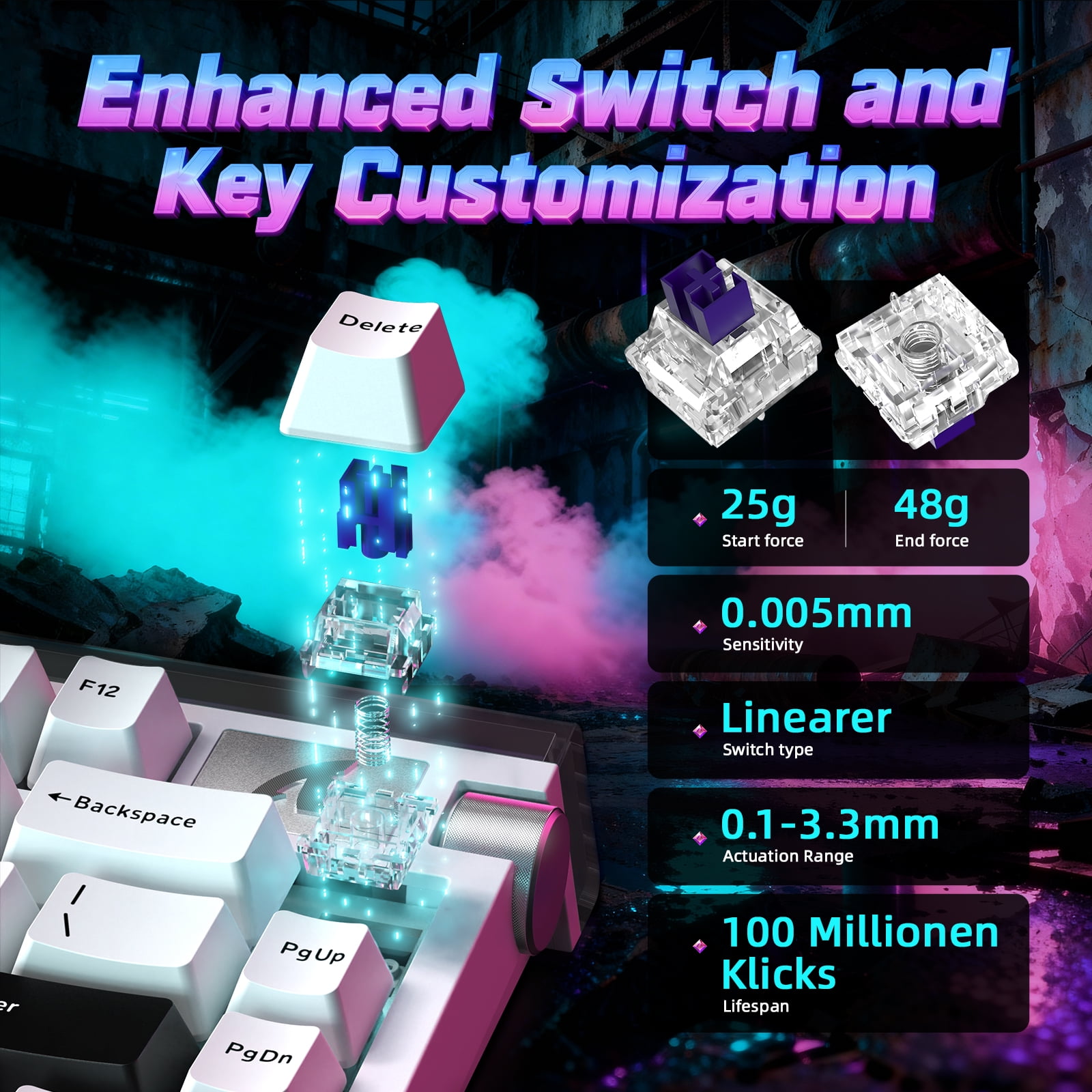 ATTACK SHARK R85 HE 75% Magnetic Wired Gaming Keyboard, 8KHz Polling Rate, Hall Effect Hot Swappable Switches, RGB Light Bar, Volume Knob, PC/Mac Compatible, White