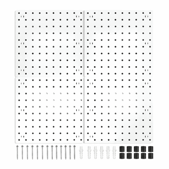 4PC 10x10 in Heavy Duty Plastic Pegboard Wall Organizer Panel – Durable Peg Board Panels for Garage, Workshop, Kitchen, Craft Room & Office Storage