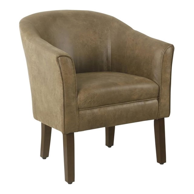 HomePop Transitional Wood and Faux Leather Barrel Accent Chair in Brown