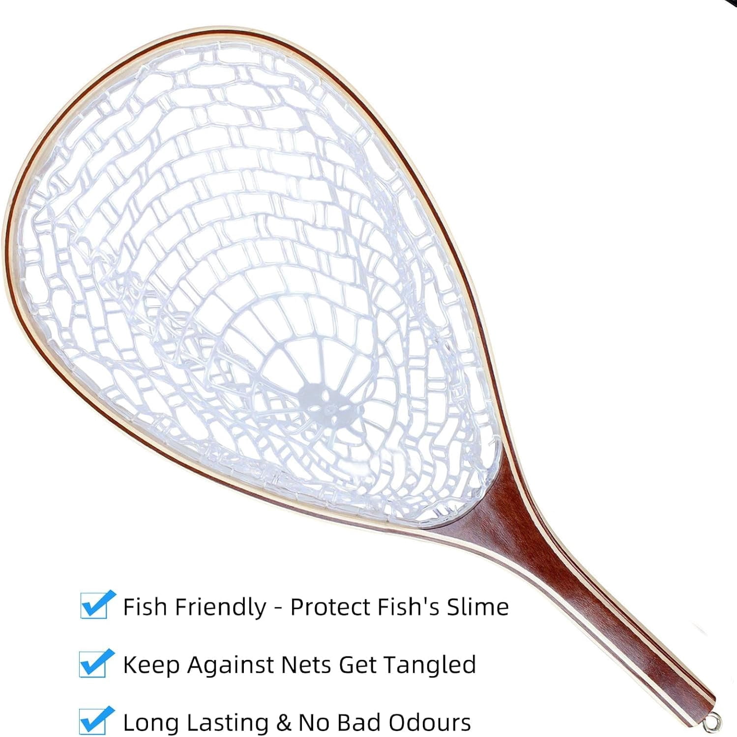 QinaQin Fly Fishing Landing Net,Soft Rubber Mesh Trout Net with Straight Handle Frame for Catch and Release,Gifts for Father Men,White Net