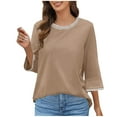 thumbnail image 2 of JDQJBZ Summer Womens Tops,Womens Tops Half Sleeves Color Rib Knit Crew Neck Shirts For Women Solid Color Spring Summer Outdoor Leisure Look, 2 of 4