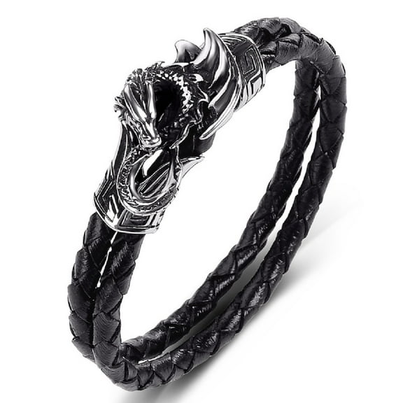 Fachoice Wrapped Dragon Leather Bracelet for Men Gothic Dragon Braided Bracelet, Infinity Dragon Bracelet Punk Dragon Wings Bangle Bracelet Men’s Cool Dragon Animal Bracelet Jewelry