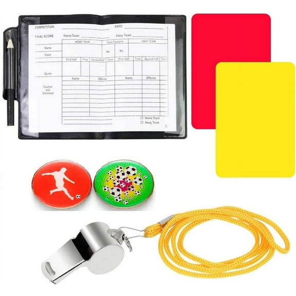 BUZIFU Referee Card Set Sports Referee Kit Red Card Yellow Card Sports Referee Equipment Metal Whistle with Lanyard Bulk Referee Notebook Football Toss Coin 5pcs Notebooks for Football Soccer