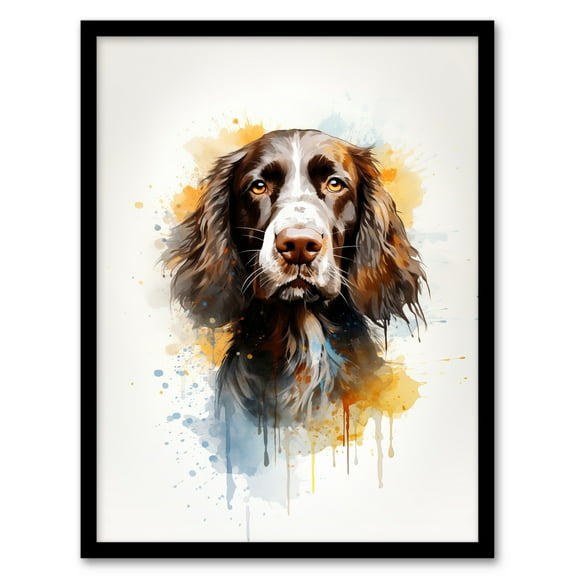 English Springer Spaniel Lovers Gift Watercolour Pet Portrait Painting Artwork Art Print Framed Poster Wall Decor 12x16 inch