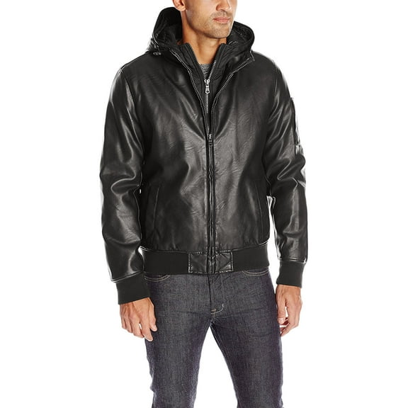 Luis Leather Mens Charcoal Genuine Leather Hoody Jacket With Detachable Hood