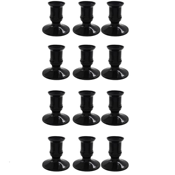 HONCLL 12Pieces Decorative Black Plastic Taper Candle Holders for Weddings and Parties