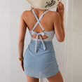 thumbnail image 4 of WTOBBY Women's One-Piece Swimsuit Solid Color with Bra Pads Non-Steel Support Sexy Bikini Set Adjustable Straps for Beach Pool Summer Swimwear,Blue S, 4 of 5