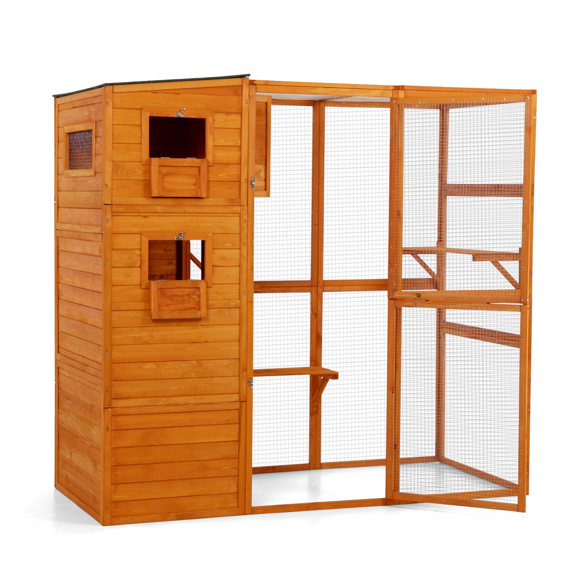 Pefilos 76" Outdoor Cat House for Large, Wood Kitty Catio Enclosure Cat Cage Condo Indoor with Platforms, Orange