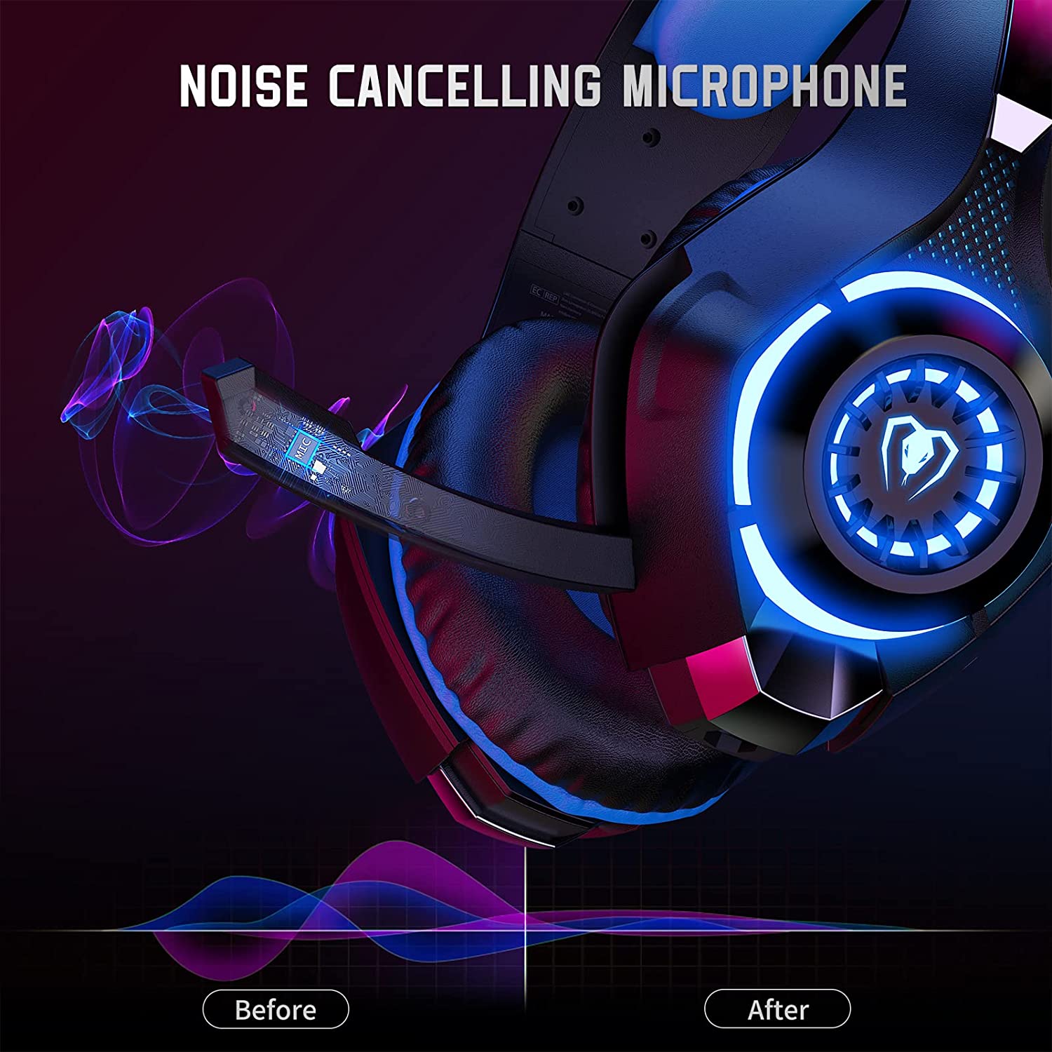 BlueFire Over-Ear Gaming Headset with Mic, Blue photo 7
