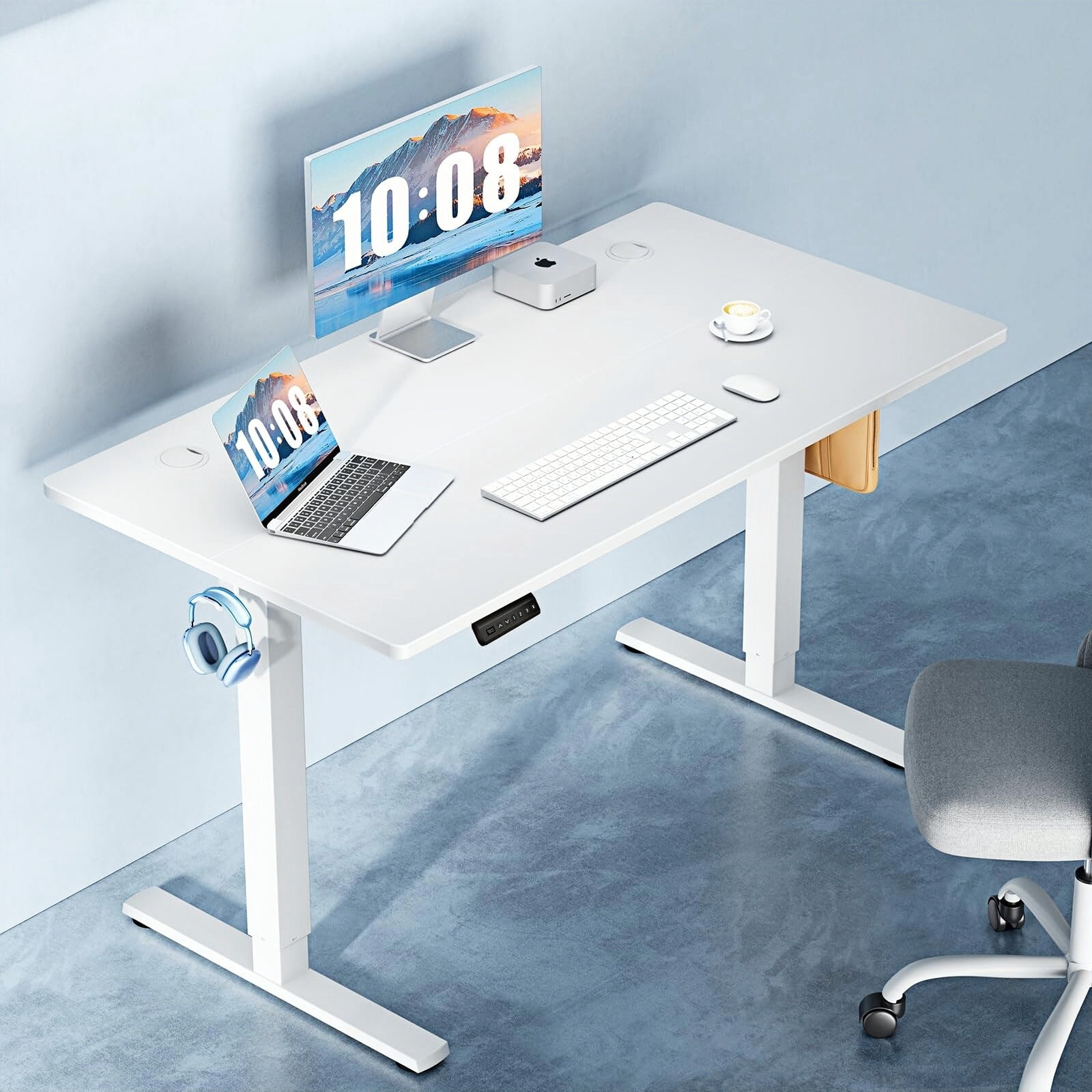 Kelno 40" Electric Standing Desk Height Adjustable Sit-Stand Desk with 3 Memory Presets Splice Desktop, White