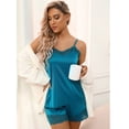 thumbnail image 3 of Women Stain Sleepwear Set Cami Top And Lace Trim Shorts Pajama Sets, 3 of 6