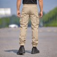 thumbnail image 6 of Cargo Tactical Jogger Pants for Men, Tapered Drawstring Elastic Waist Solid Color Outdoor Casual Trousers with Multi Pockets Khaki 2XL, 6 of 6