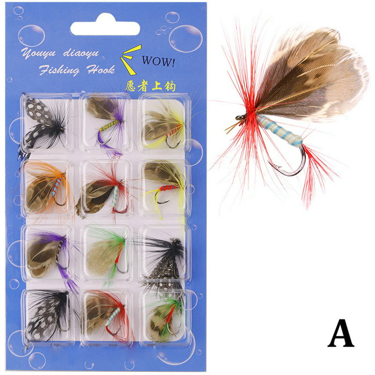 12Pcs Insects Flies Fly Fishing Lure Kit Wet Dry Baits Fly Lures