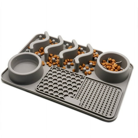 Scmkd Slow Feeder Dog Bowl Set with Lick Mat - Pet Food and Water Bowl - Helps Aid in Digestion - Perfect for Puppies and Small Dogs