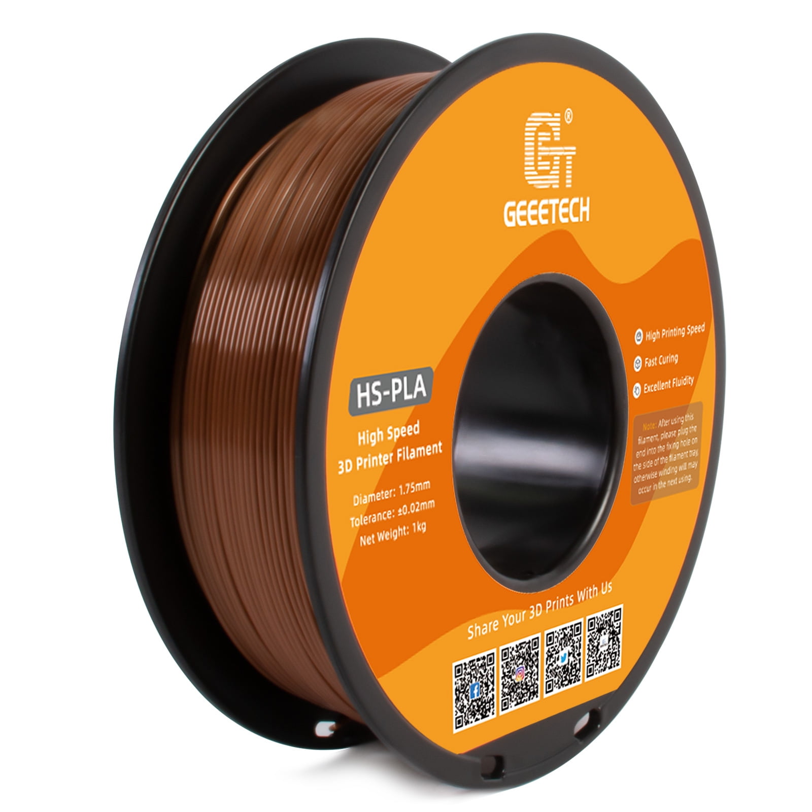 Geeetech 1.75mm PLA 3D Printer Filament, 10kg Spool (22lbs), Dimensional Accuracy +/- 0.03mm,Brown