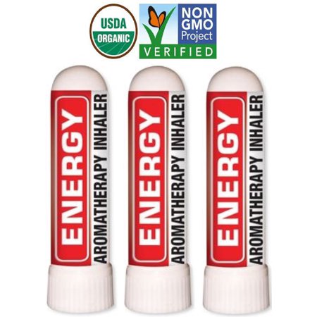 Nasal Inhaler Aromatherapy Energy - USDA Certified Organic - Made with 100% Pure - Therapeutic Grade Organic Essential Oils 0.7 mL by Sponix Made in USA Pack of 3