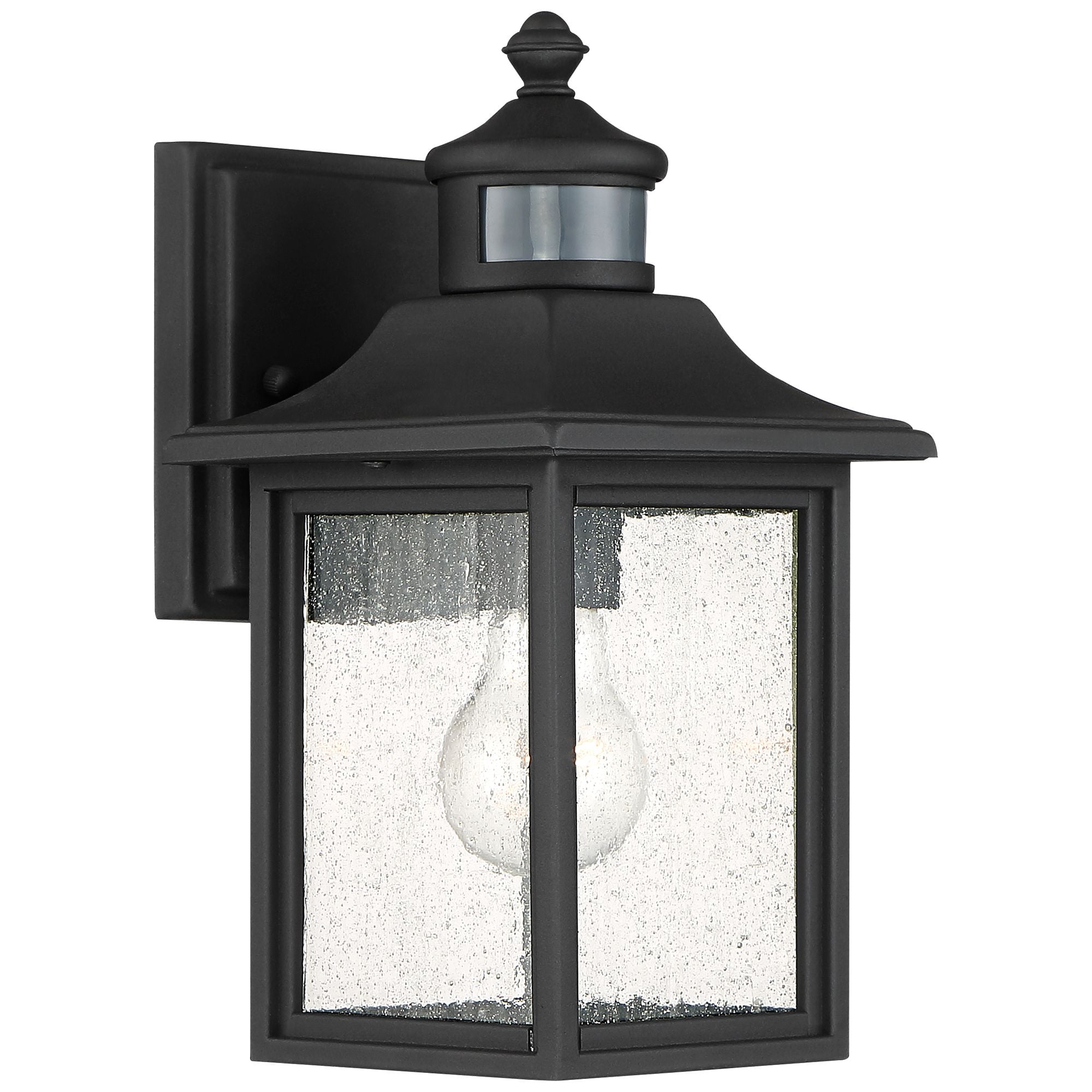 John Timberland Moray Bay Mission Outdoor Wall Light Fixtures Set of 2 Black Dusk to Dawn Motion Sensor 11 1/2" Seedy Glass for Exterior