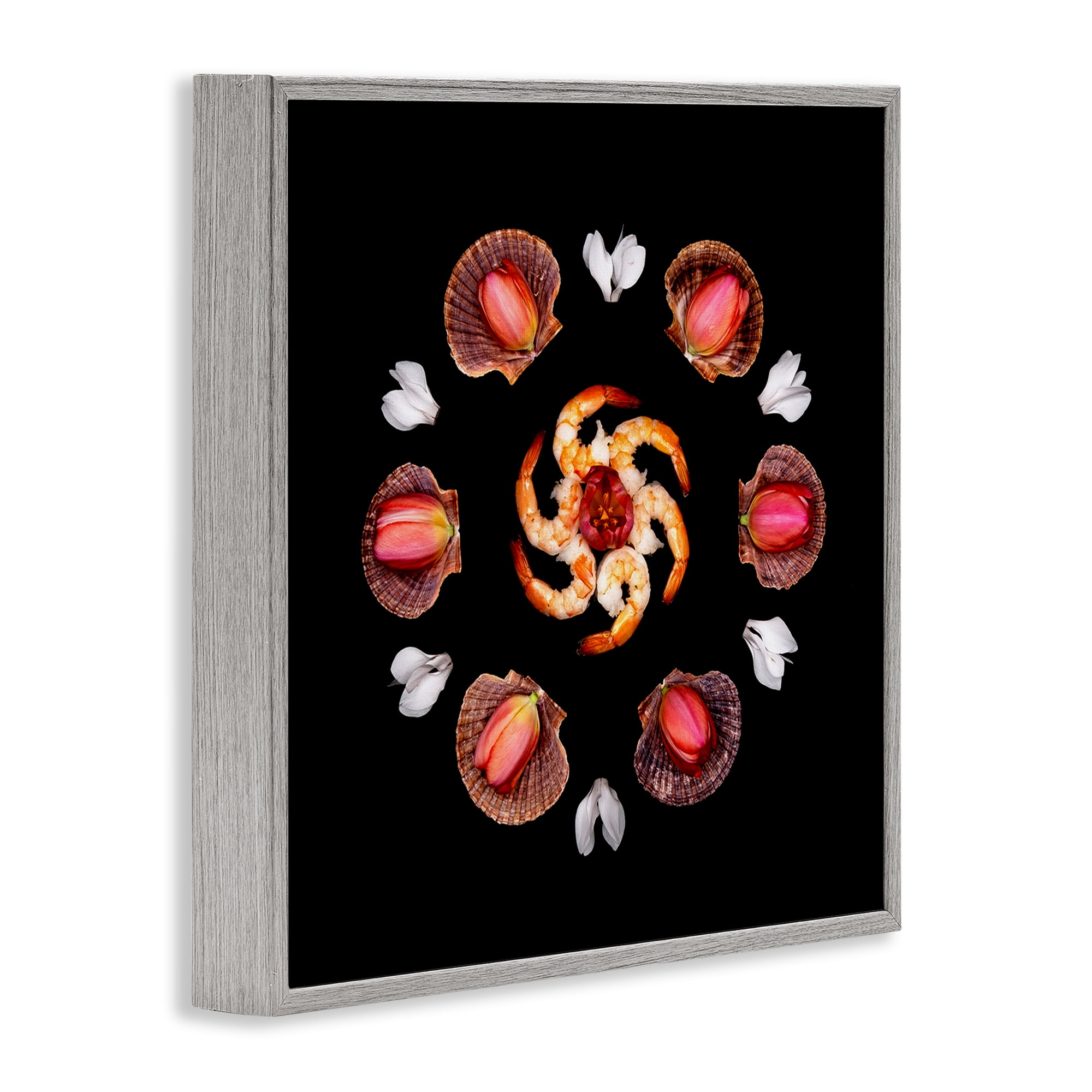 Stupell Industries Seashells & Tulips Symmetry Gray Framed Giclee Art, design by Beth Adoette