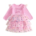 thumbnail image 4 of mgoYE Toddler Birthday Girl Print Dress Ruffle Sleeve A-Line Tulle Dresses Casual Colourful Clothes, 4 of 4
