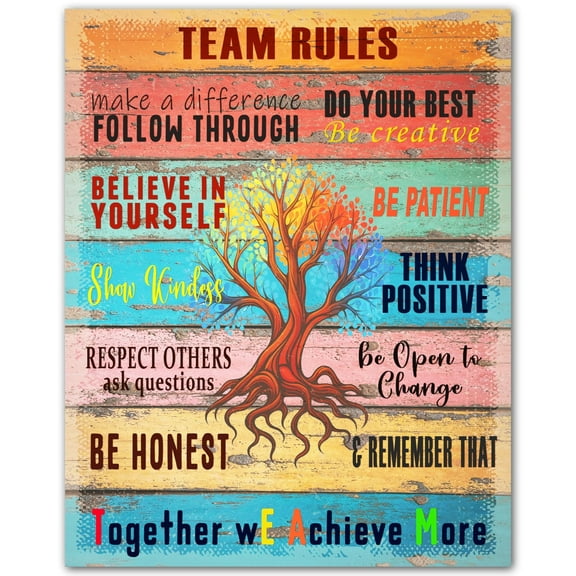 Colorful Teamwork Values Tree - Inspirational Wall Art for Office Decor Motivational Poster - Team Quotes Wall Art for Workplace, Classroom, Home Office - Positive Artwork for Teams