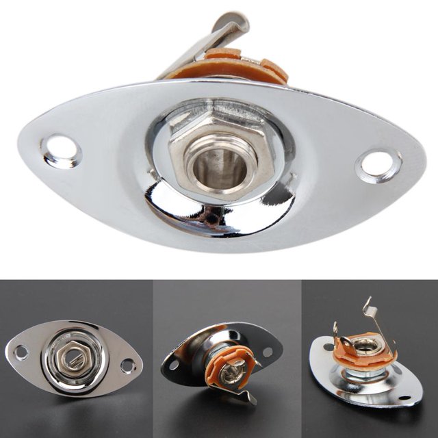 2x Jack de bajo eléctrico 1/4 Toma de entrada de salida con placa ovalada Plata Ndcxsfigh Para Estrenar