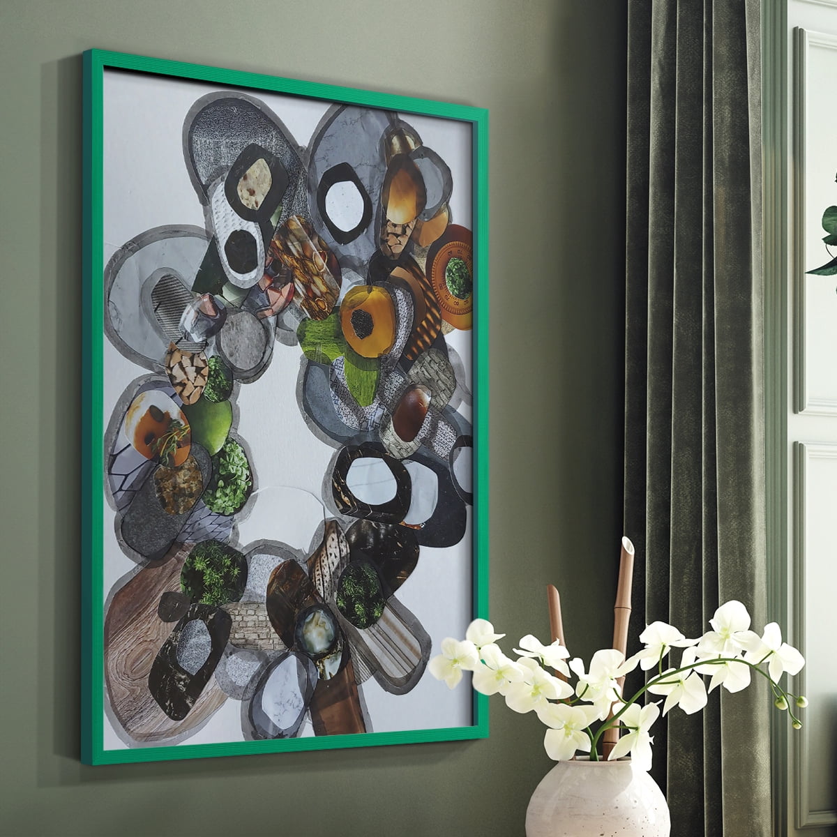 Amelia Island Stones Framed Print in Green Solid Wood Framed Print No Nail Hanging