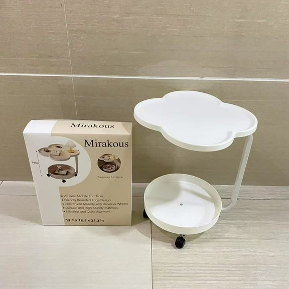 Mirakous Bedroom furniture,Modern End Table with Wheels, Small Round Nightstand Bedside Table for Living Room, Bedroom, or Small Spaces-White