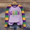 thumbnail image 4 of Sexlip Womens Long Sleeve Sweatshirt Mardi Gras Letter Print Design Contrast Sleeve Soft Fabric Comfortable Silhouette for Casual Occasions Purple M, 4 of 4