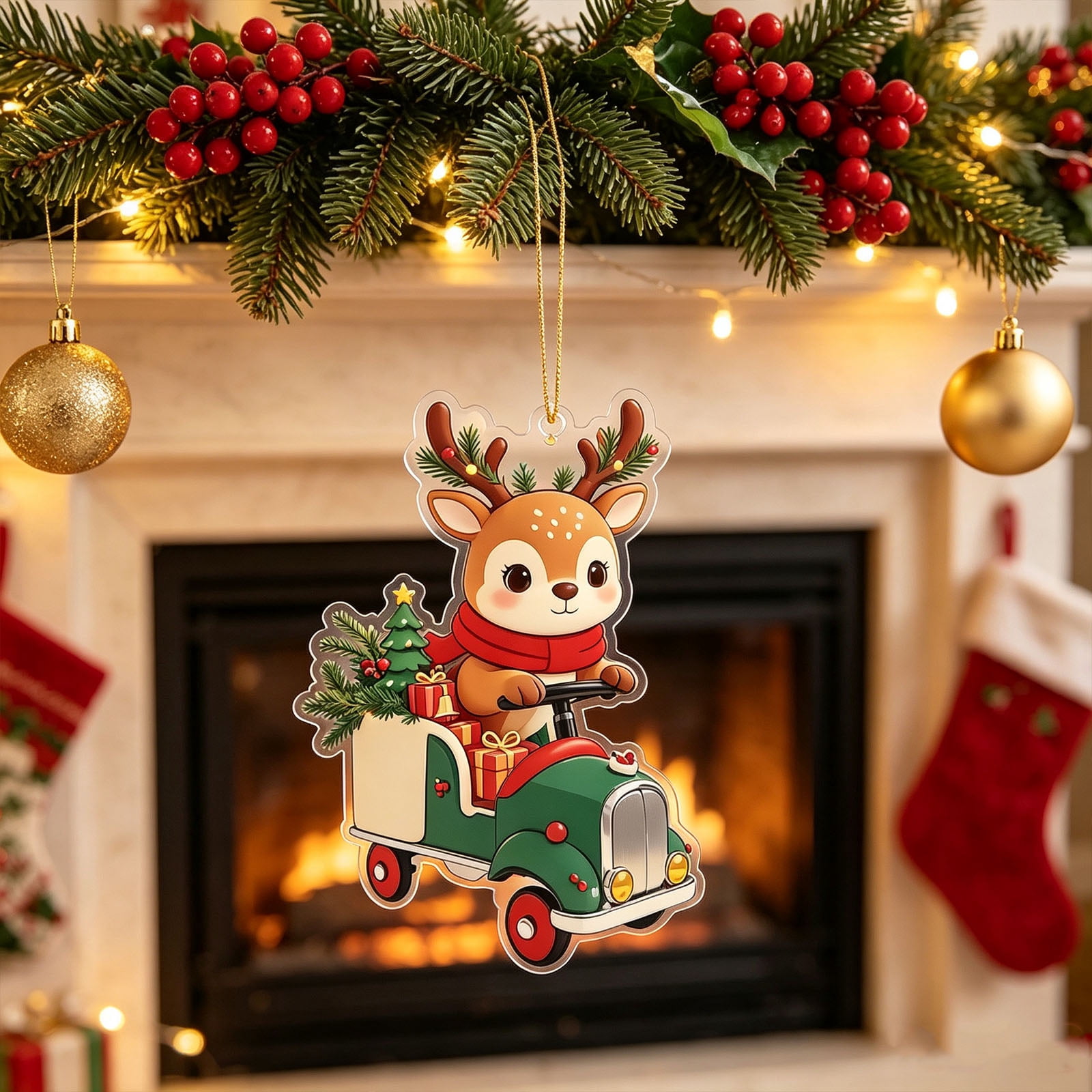 8cm Flat Acrylic Christmas Ornaments, Cute 2D Holiday Pendants with ...