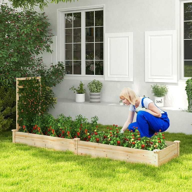Gymax Elevated Wooden Raised Garden Bed with Divided Space Gymax Elevated Wooden Raised Garden Bed with Divided Space
