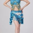 thumbnail image 2 of MOJOGO Women's Belly Dance Yoga Class Skirt Hip Scarf Wrap Skirt Music Festival Clothing with Sparkly Sequins Blue Free Size, 2 of 9
