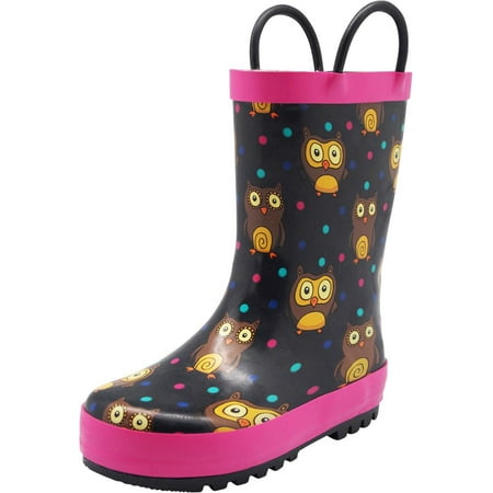 Norty Big Kids Boys Girls Waterproof Rubber Printed Rain Boots - 13 Patterns, 40145 Black Owls / (Best Waterproof Kids Boots)