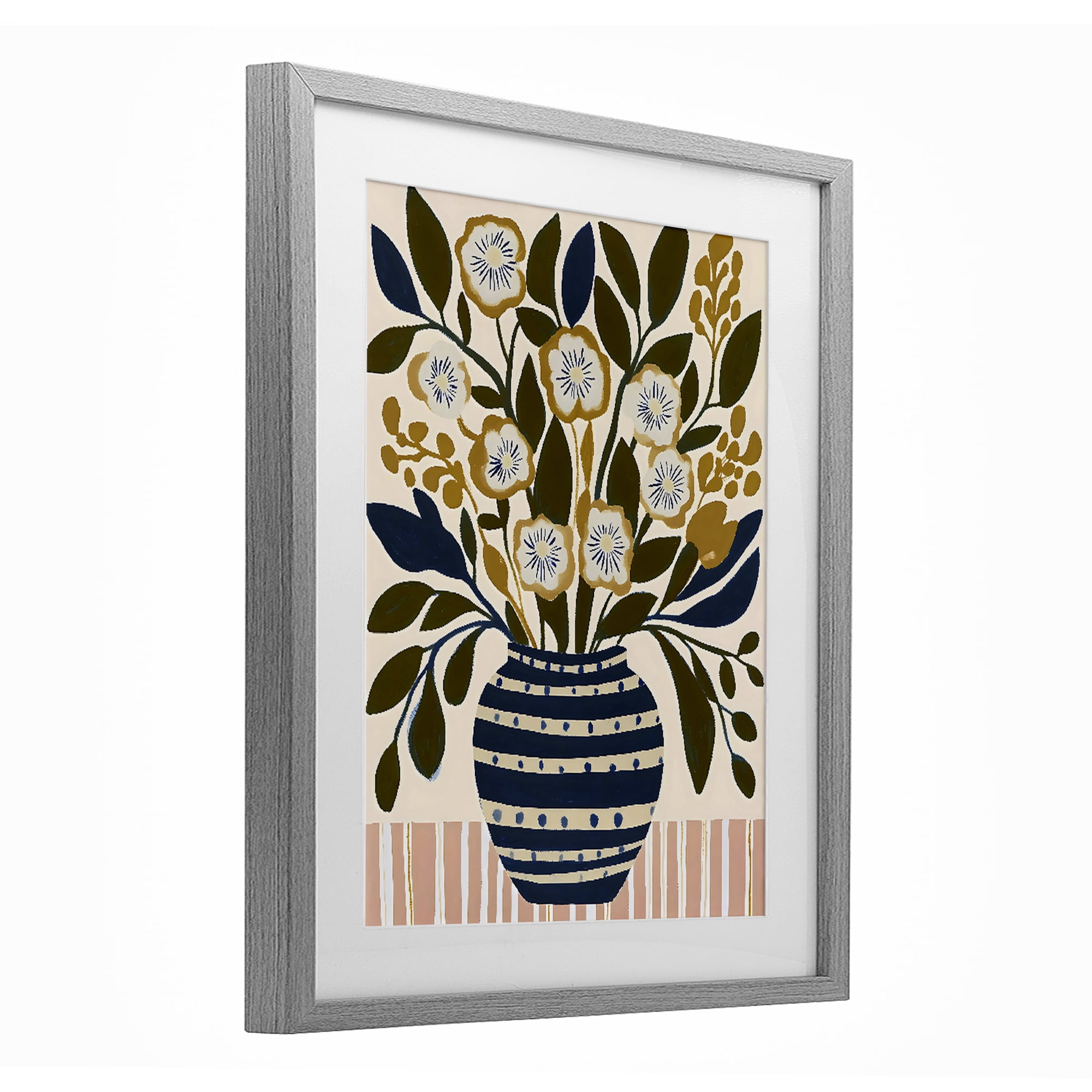 Stupell Industries Wild Bloom Boho Arrangement Gray Framed Print Under Glass, design by Creative Studio