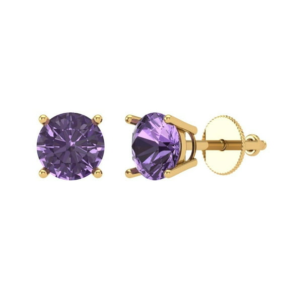 Clara Pucci 1Ct Alexandrite Round Cut VVS1 Screw Back Stud 18k Solid hypoallergenic Gold Designer Earrings For June